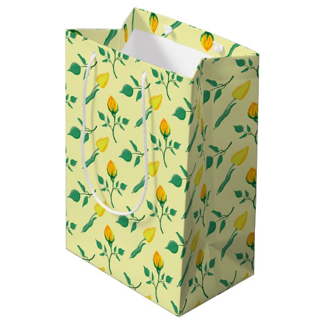 Floral pattern with yellow rose and tulip flowers medium gift bag (Back Angled)
