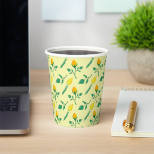 Floral pattern with yellow rose and tulip flowers paper cups