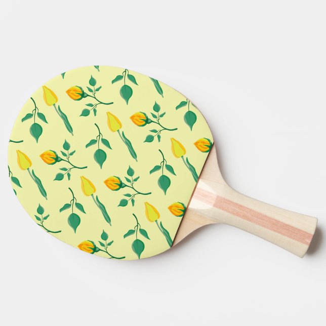 Floral pattern with yellow rose and tulip flowers ping pong paddle (Side)