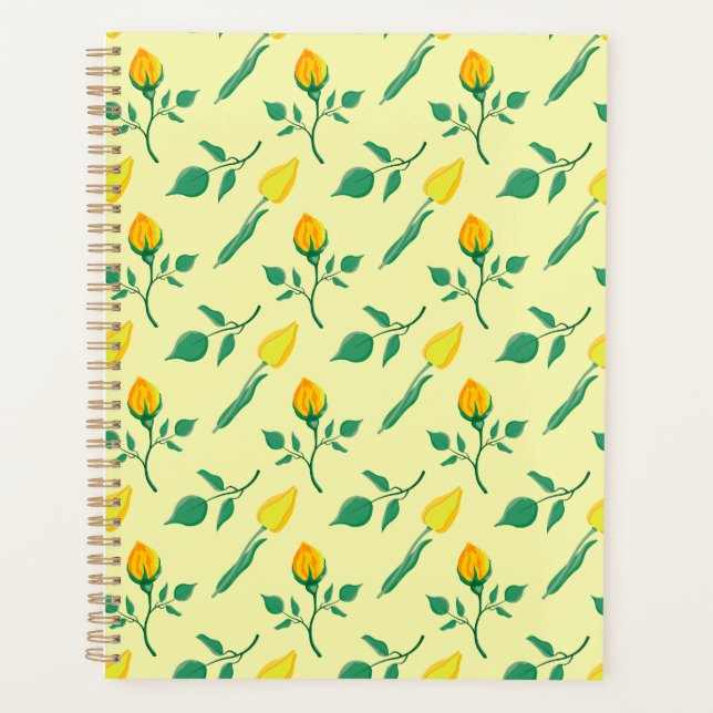 Floral pattern with yellow rose and tulip flowers planner (Front)