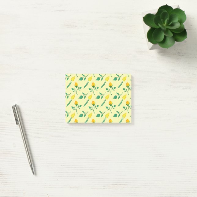 Floral pattern with yellow rose and tulip flowers post-it notes (Office)
