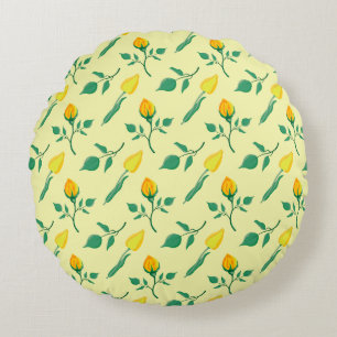 Floral pattern with yellow rose and tulip flowers round cushion