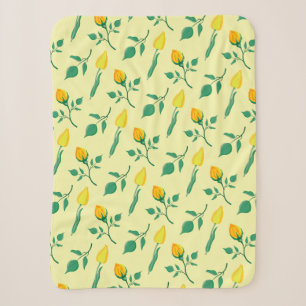 Floral pattern with yellow rose and tulip flowers sherpa blanket