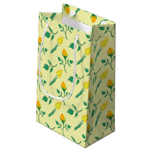 Floral pattern with yellow rose and tulip flowers small gift bag