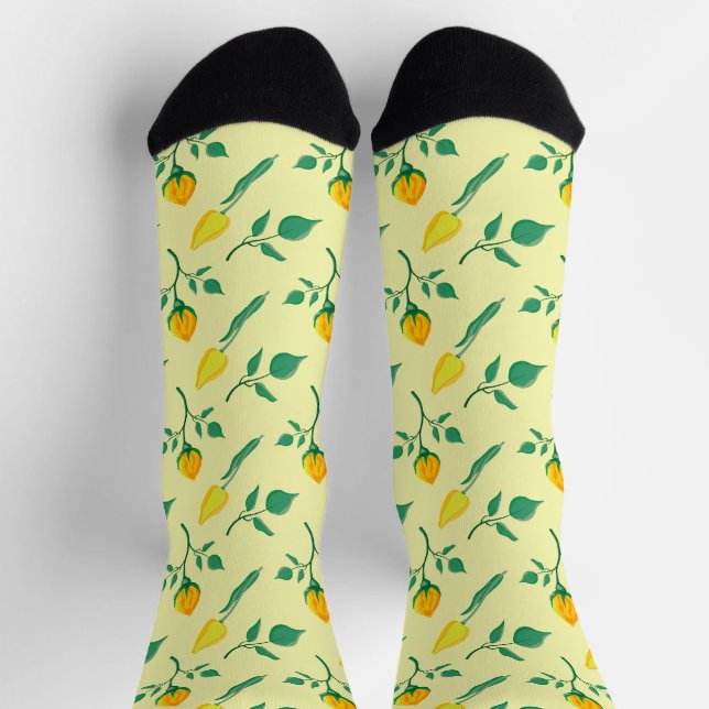 Floral pattern with yellow rose and tulip flowers socks (Top)
