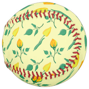 Floral pattern with yellow rose and tulip flowers softball