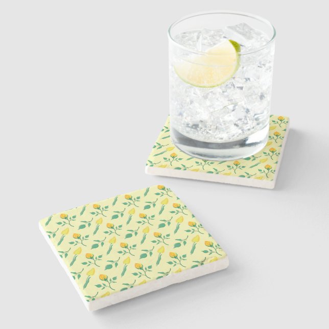 Floral pattern with yellow rose and tulip flowers stone coaster (Side)