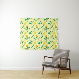 Floral pattern with yellow rose and tulip flowers tapestry