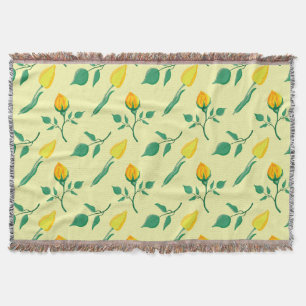Floral pattern with yellow rose and tulip flowers throw blanket