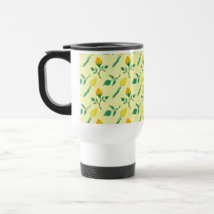 Floral pattern with yellow rose and tulip flowers travel mug