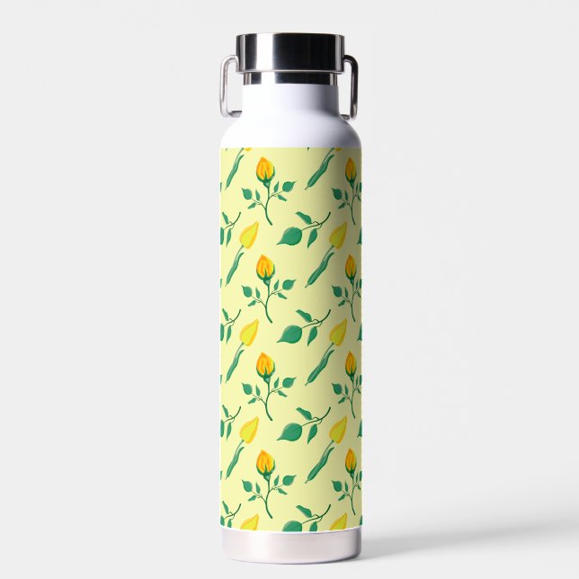 Floral pattern with yellow rose and tulip flowers water bottle (Front)