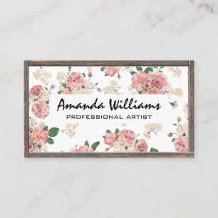 Floral Pattern   Wood Border Business Card
