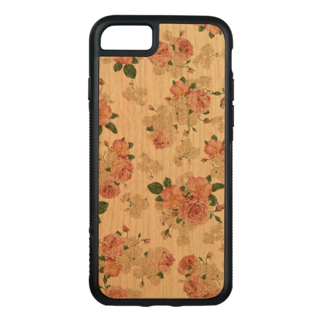 Floral pattern wooden iphone carved wood iPhone case (Back)