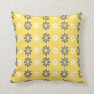 Floral Pattern Yellow Grey Throw Pillow