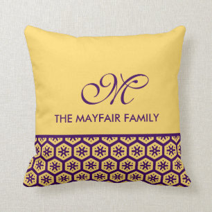 Floral Pattern Yellow Purple Family Monogram Cushion