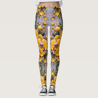 FLORAL PATTERN ~ Yellow silver ~ Leggings