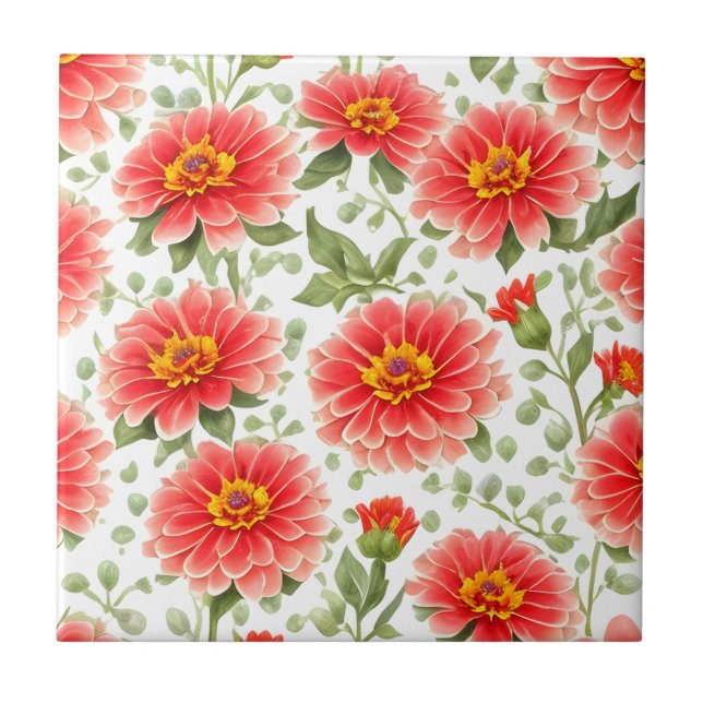 Floral Pattern Zinnia Flowers Tile (Front)