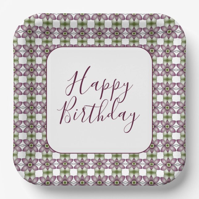 Floral Patterned Designer Square Paper Plate (Front)