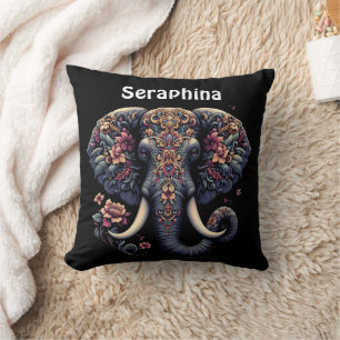 Floral-patterned vibrant elephant cushion