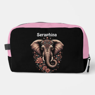 Floral-patterned vibrant elephant dopp kit