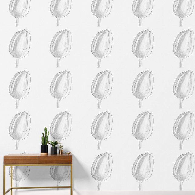 Floral Patterns Black White Garden Tulips Flowers Wallpaper (Hallway)