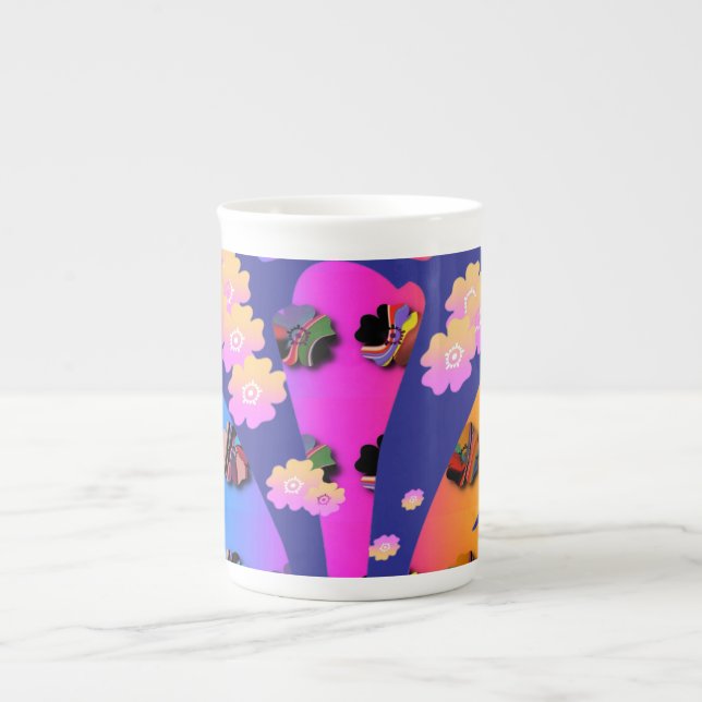 Floral Patterns Blue  Bone China Mug (Front)