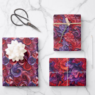 Floral Patterns in Rich Red, Purple, and Pink Hues Wrapping Paper Sheet