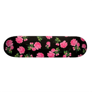 Floral patterns: pink flowers on black skateboard