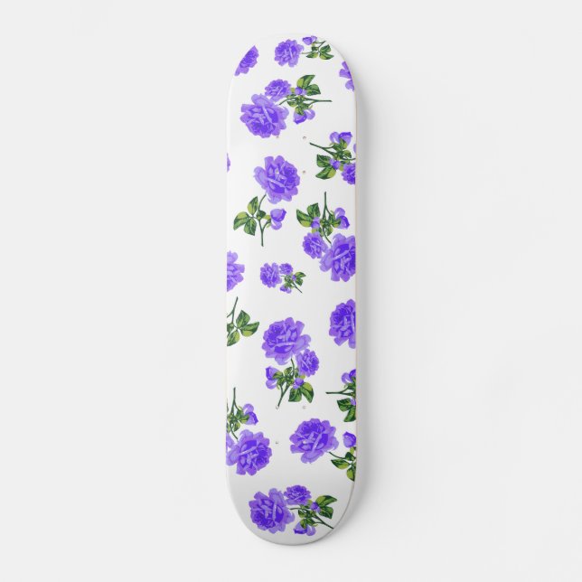 Floral patterns: purple flowers on white skateboard (Front)
