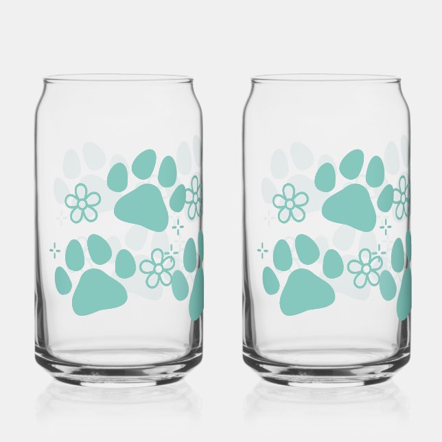 Floral paw print can glass (Front)