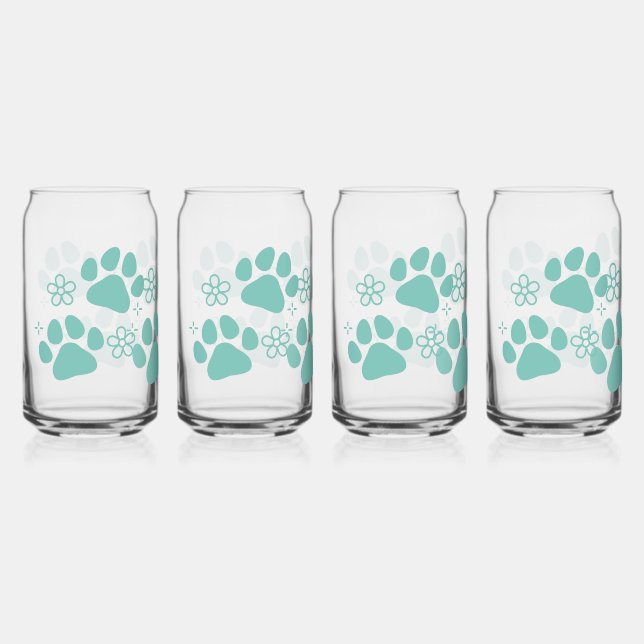 Floral paw print can glass (Front)
