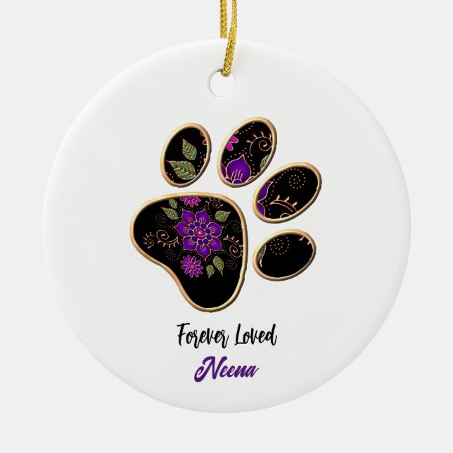 Floral Paw Print Ceramic Tree Decoration (Front)