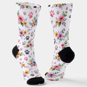 Floral & Paw Print Pattern Socks – Cute Pastel Pet