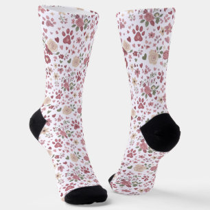Floral Paw Print Socks for Pet Lovers   Cute Cat