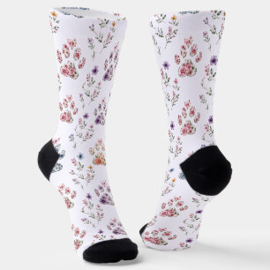 Floral Paw Print Socks Watercolor Pet Lover
