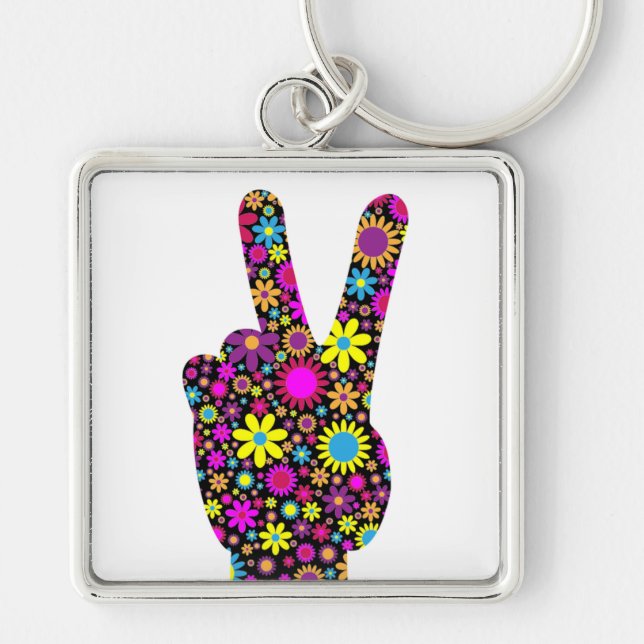 FLORAL PEACE HAND SIGN KEY RING (Front)