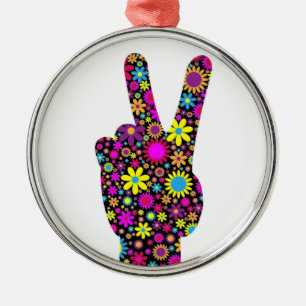 FLORAL PEACE HAND SIGN METAL TREE DECORATION