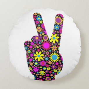 FLORAL PEACE HAND SIGN ROUND CUSHION