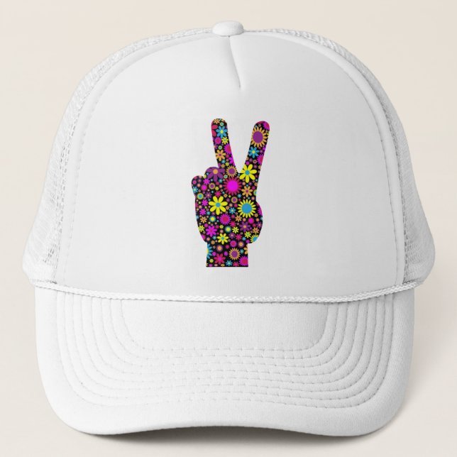 FLORAL PEACE HAND SIGN TRUCKER HAT (Front)