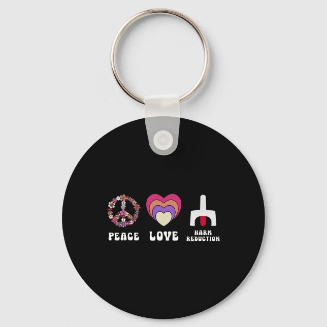 Floral Peace Love Harm Reduction Overdose Awarenes Key Ring (Front)