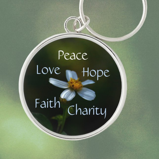 Floral Peace Love Hope Faith Charity Daisy Key Ring (Creator Uploaded)
