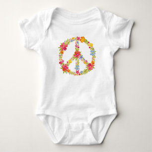 Floral Peace Sign Hippie Baby Bodysuit
