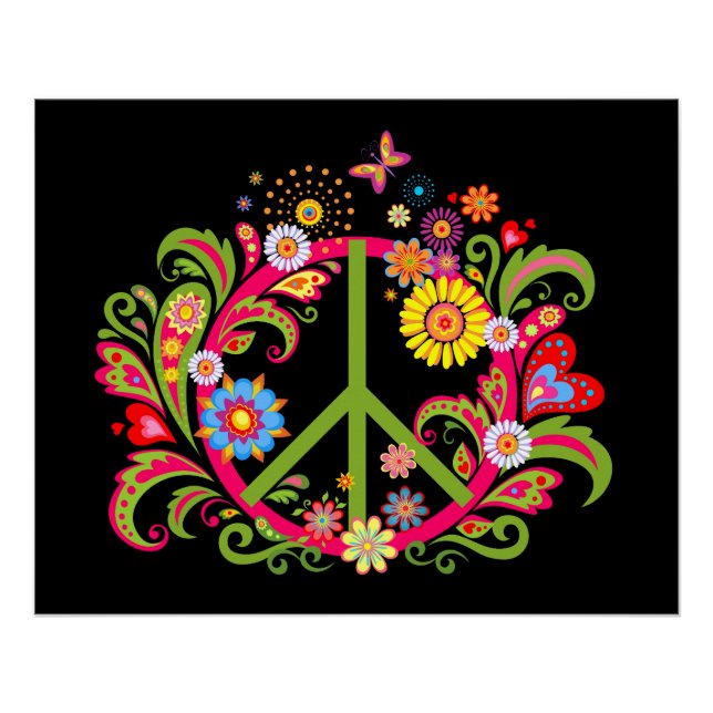 Floral Peace Sign on Black (Front)