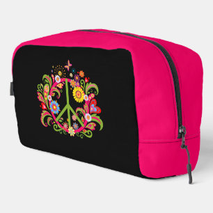 Floral Peace Sign on Black Dopp Kit