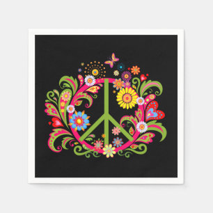 Floral Peace Sign on Black Napkin