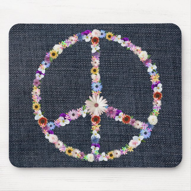 floral peace sign on denim mouse mat (Front)
