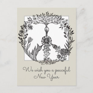 Floral peace sign simple and modern flower wreath postcard