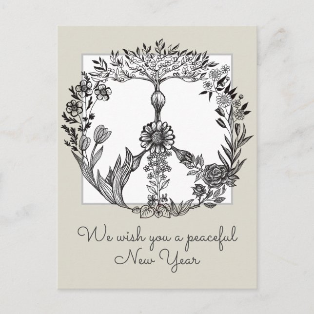 Floral peace sign simple and modern flower wreath postcard (Front)