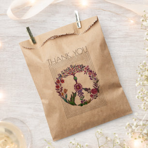 Floral peace sign simple modern flower power kraft favour bags