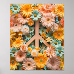 Floral Peace Symbol Art Poster – Retro 60s Flower 